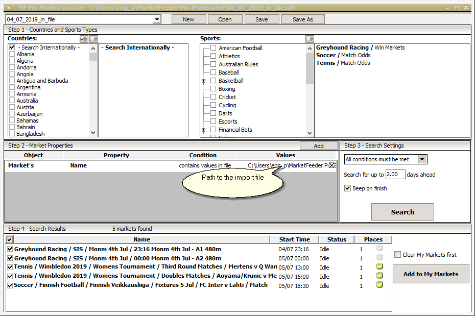 Import markets from a file
