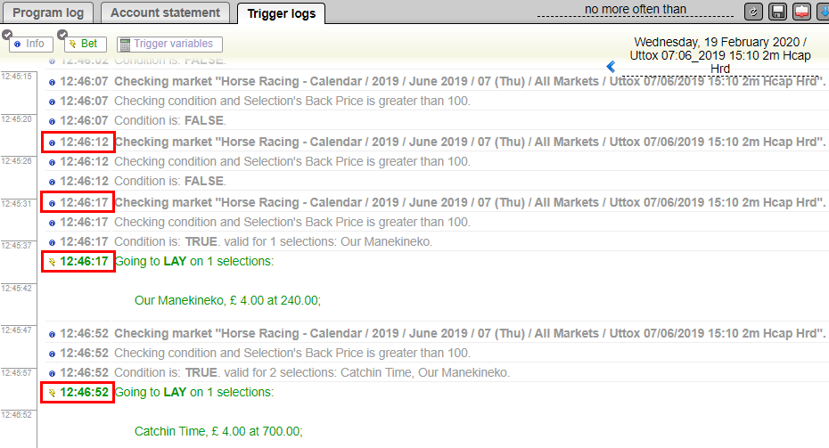 Trigger logs for no more often than